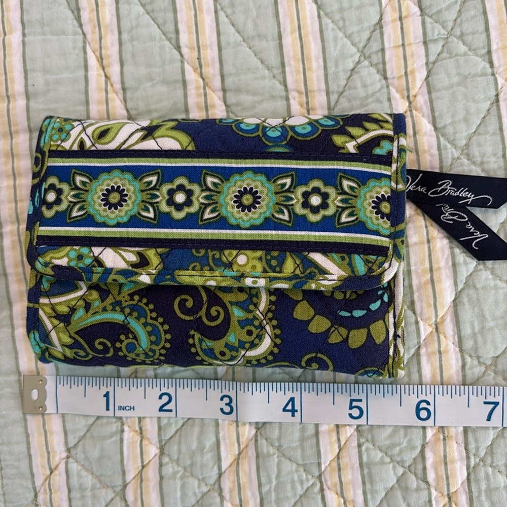 Vera Bradley folded wallet. Navy blue and green floral.  Like new